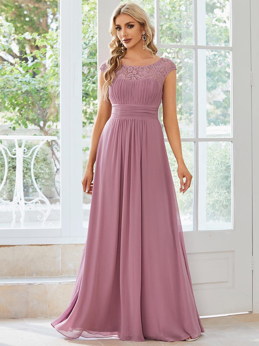 Robe de soirée élégante en mousseline Mancherons en dentelle #Couleur_Orchidee