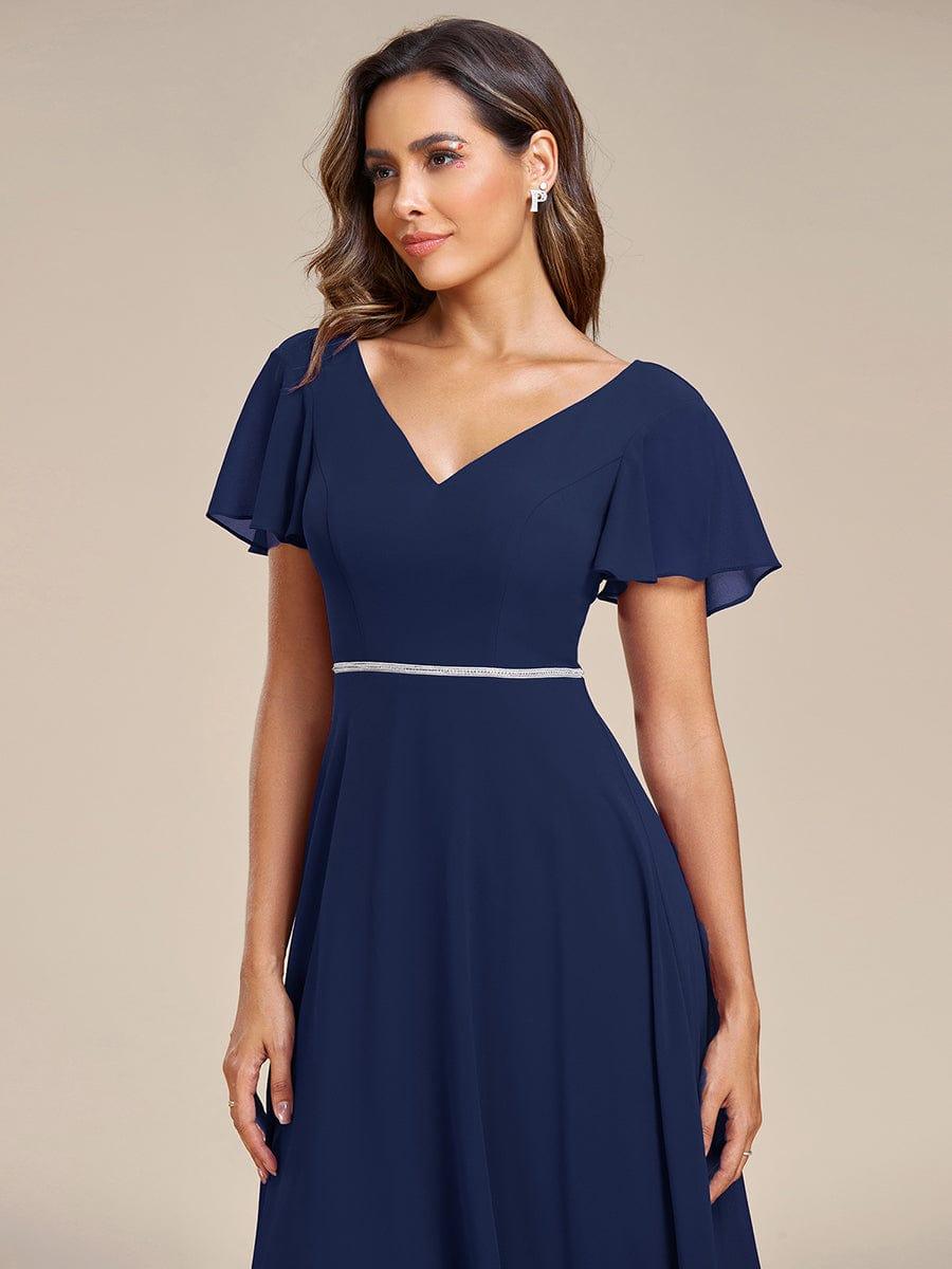 Robe de Soirée mousseline Manches volantées col en V ourlet Haute-basse #Couleur_Rose Robe de Soirée mousseline Manches volantées col en V ourlet Haute-basse