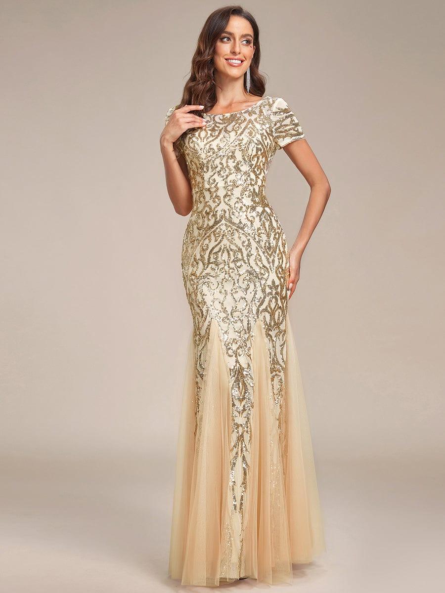 Robe de soirée sirène luxueuse sirène à sequins et encolure ronde #Couleur_Bordeaux Robe de soirée sirène luxueuse sirène à sequins et encolure ronde