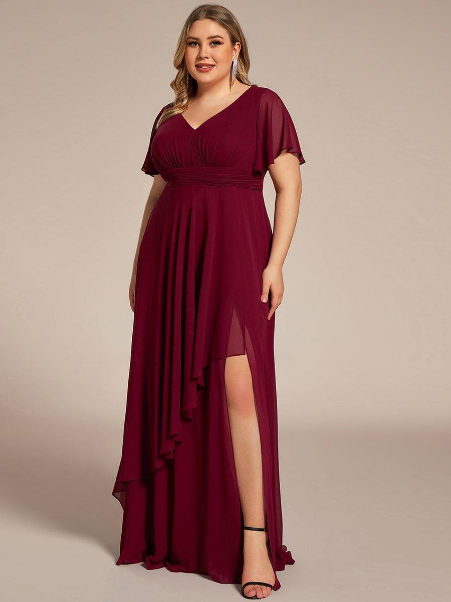 Robe de soirée Grande taille mousseline Manches volantées et à volants #Couleur_Bordeaux