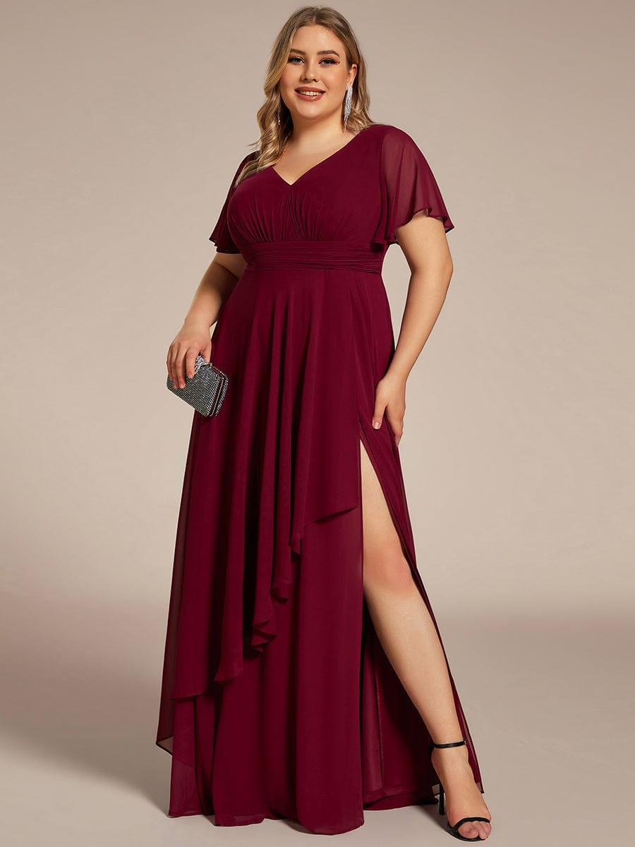 Robe de soirée Grande taille mousseline Manches volantées et à volants #Couleur__Bordeaux Robe de soirée Grande taille mousseline Manches volantées et à volants
