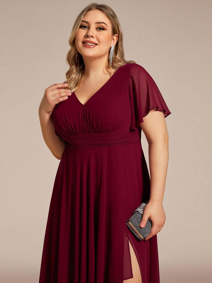Robe de soirée Grande taille mousseline Manches volantées et à volants #Couleur__Bordeaux Robe de soirée Grande taille mousseline Manches volantées et à volants