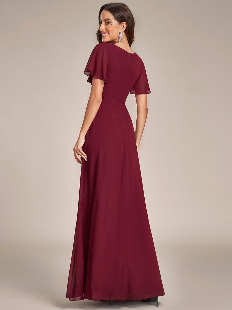 Robe de soirée en mousseline à manches volantées et à volants #Couleur_Rose Robe de soirée en mousseline à manches volantées et à volants
