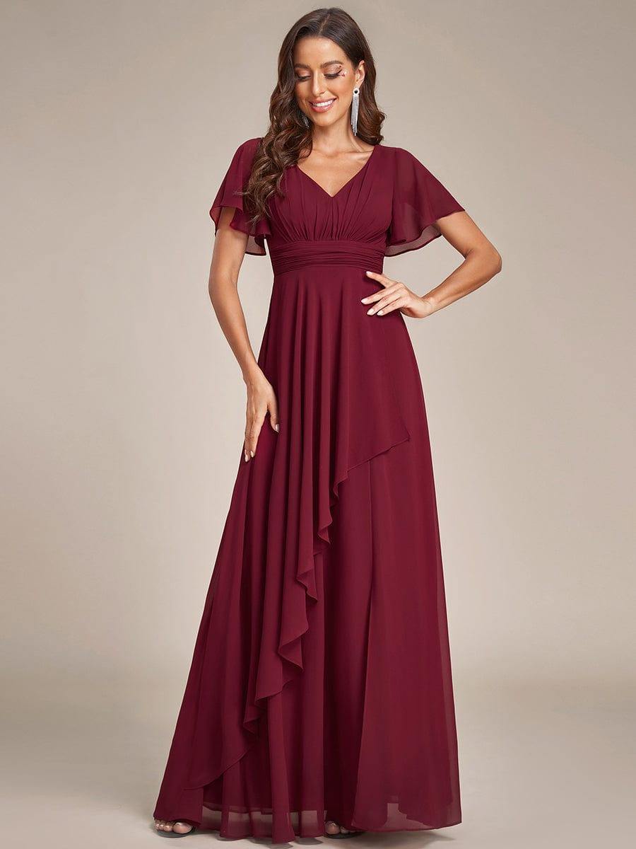 Robe de soirée en mousseline à manches volantées et à volants #Couleur_Rose Robe de soirée en mousseline à manches volantées et à volants