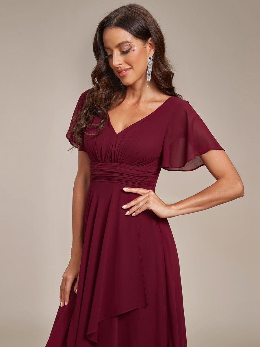 Robe de soirée en mousseline à manches volantées et à volants #Couleur_Rose Robe de soirée en mousseline à manches volantées et à volants