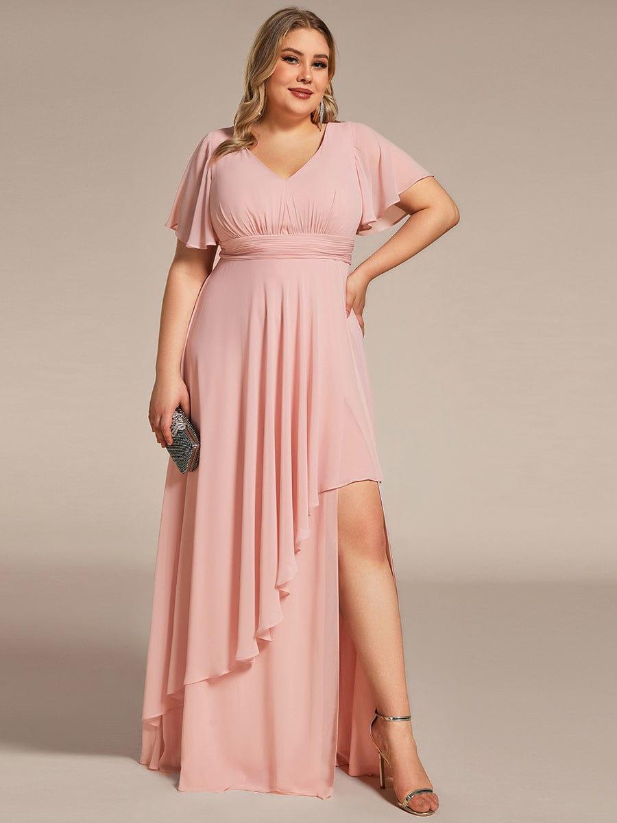 Robe de soirée Grande taille mousseline Manches volantées et à volants #Couleur__Bordeaux Robe de soirée Grande taille mousseline Manches volantées et à volants