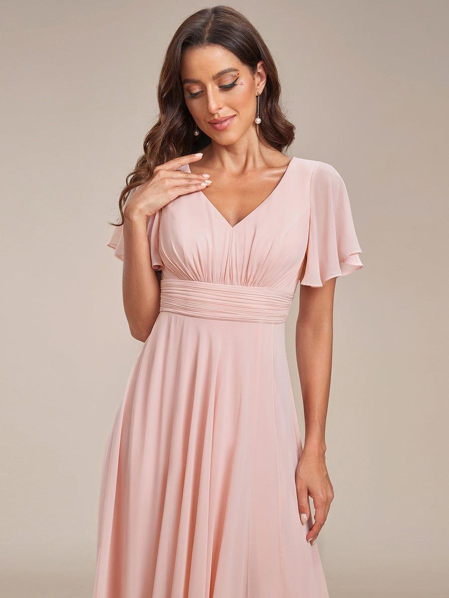 Robe de soirée en mousseline à manches volantées et à volants #Couleur_Rose Robe de soirée en mousseline à manches volantées et à volants