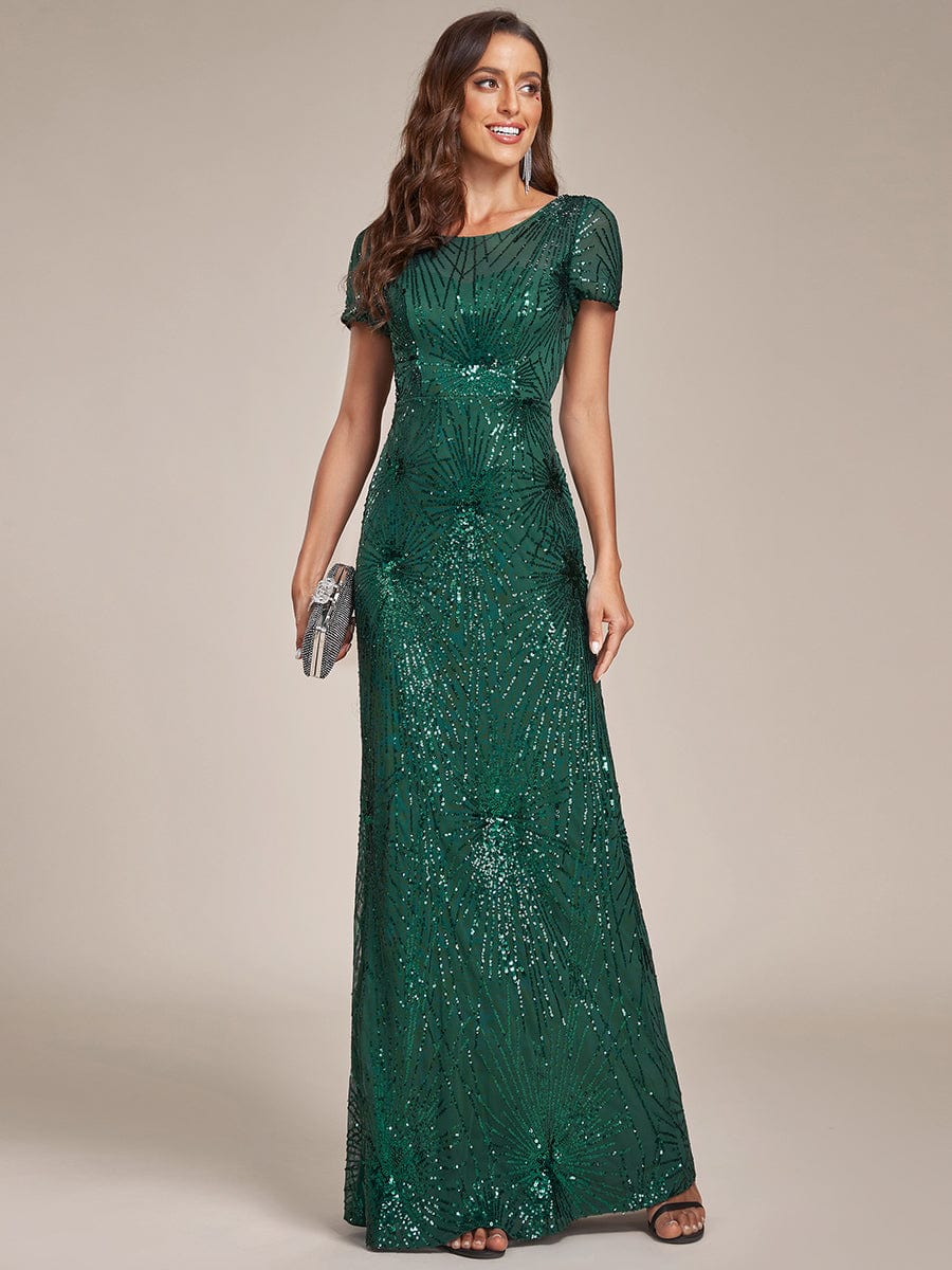 Robe de soirée moulante dos nu à paillettes brodées de feux d'artifice #Couleur_Or Robe de soirée moulante dos nu à paillettes brodées de feux d'artifice