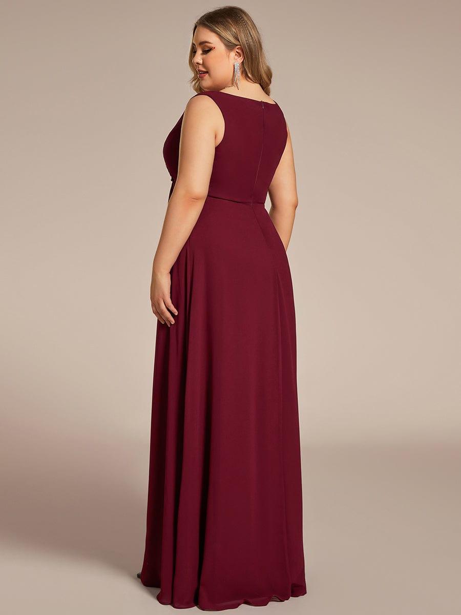 Robe de Soirée Formelle en Mousseline Applique Florale de Grande Taille #Couleur_Bordeaux