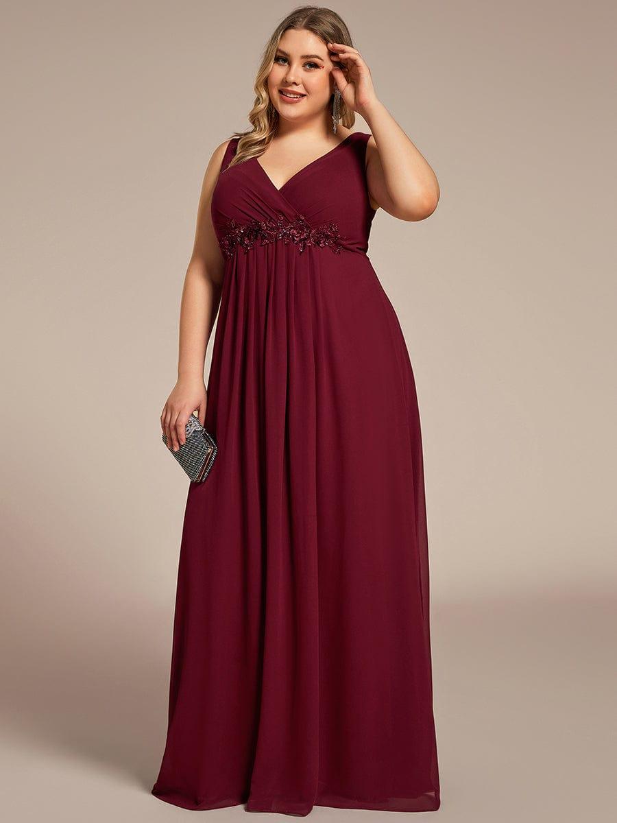 Robe de Soirée Formelle en Mousseline Applique Florale de Grande Taille #Couleur_Bordeaux