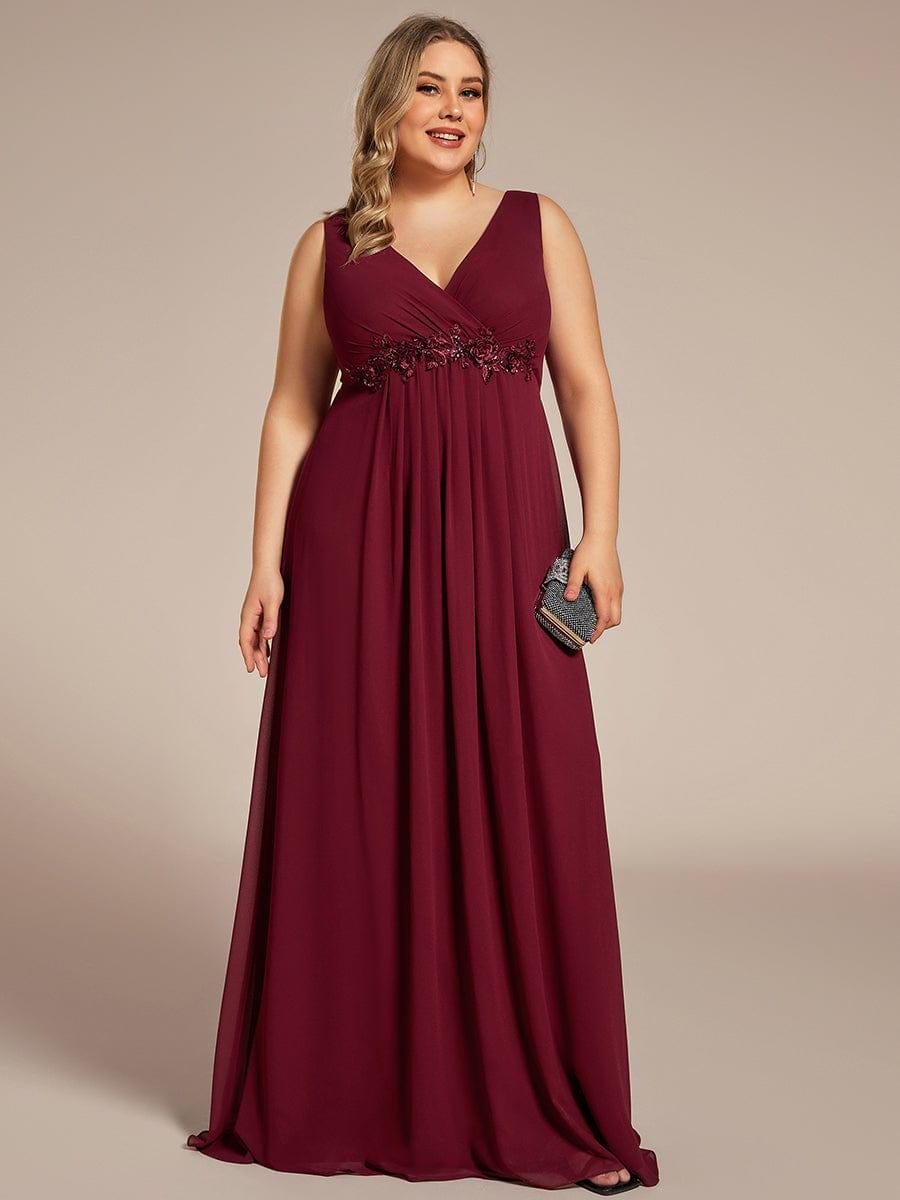 Robe de Soirée Formelle en Mousseline Applique Florale de Grande Taille #Couleur_Bordeaux