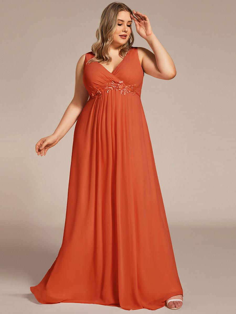 Robe de soirée longue sans manches en mousseline à appliqué floral #Couleur_Burnt Orange