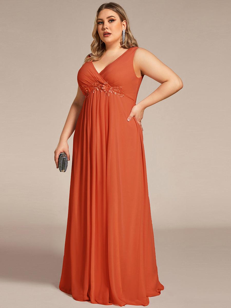 Robe de Soirée Formelle en Mousseline Applique Florale de Grande Taille #Couleur_Burnt Orange