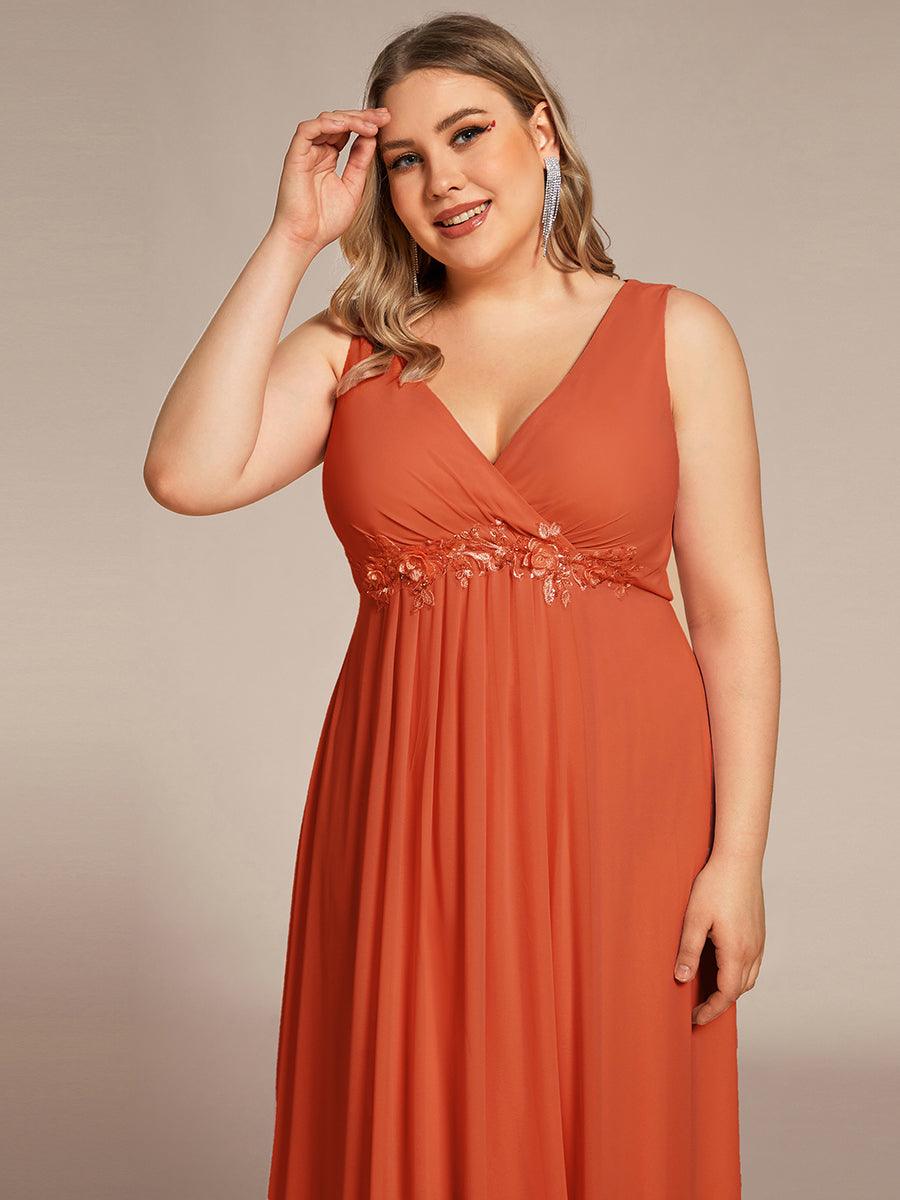 Robe de Soirée Formelle en Mousseline Applique Florale de Grande Taille #Couleur_Burnt Orange