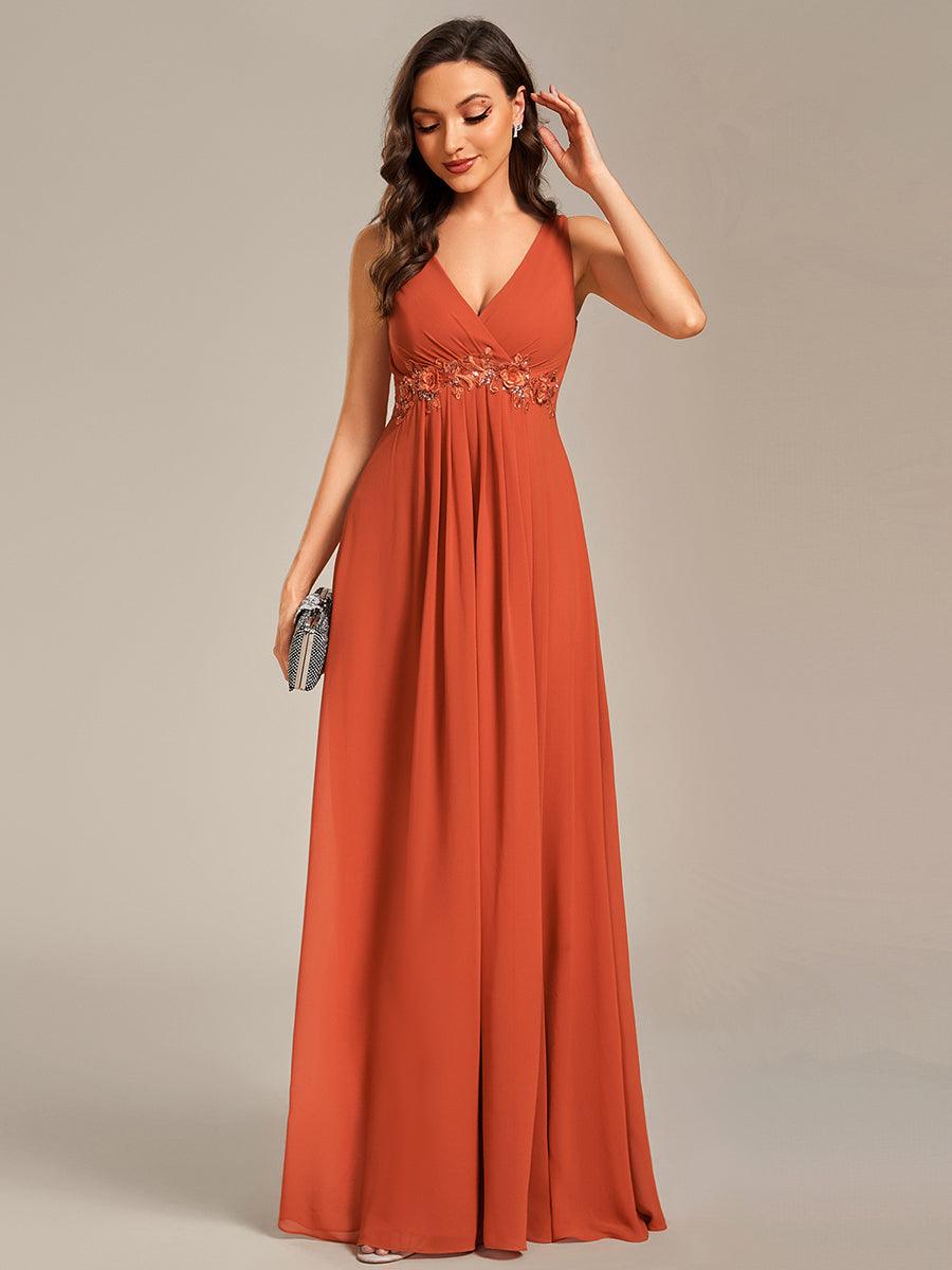 Robe de soirée longue sans manches en mousseline à appliqué floral #Couleur_Burnt Orange