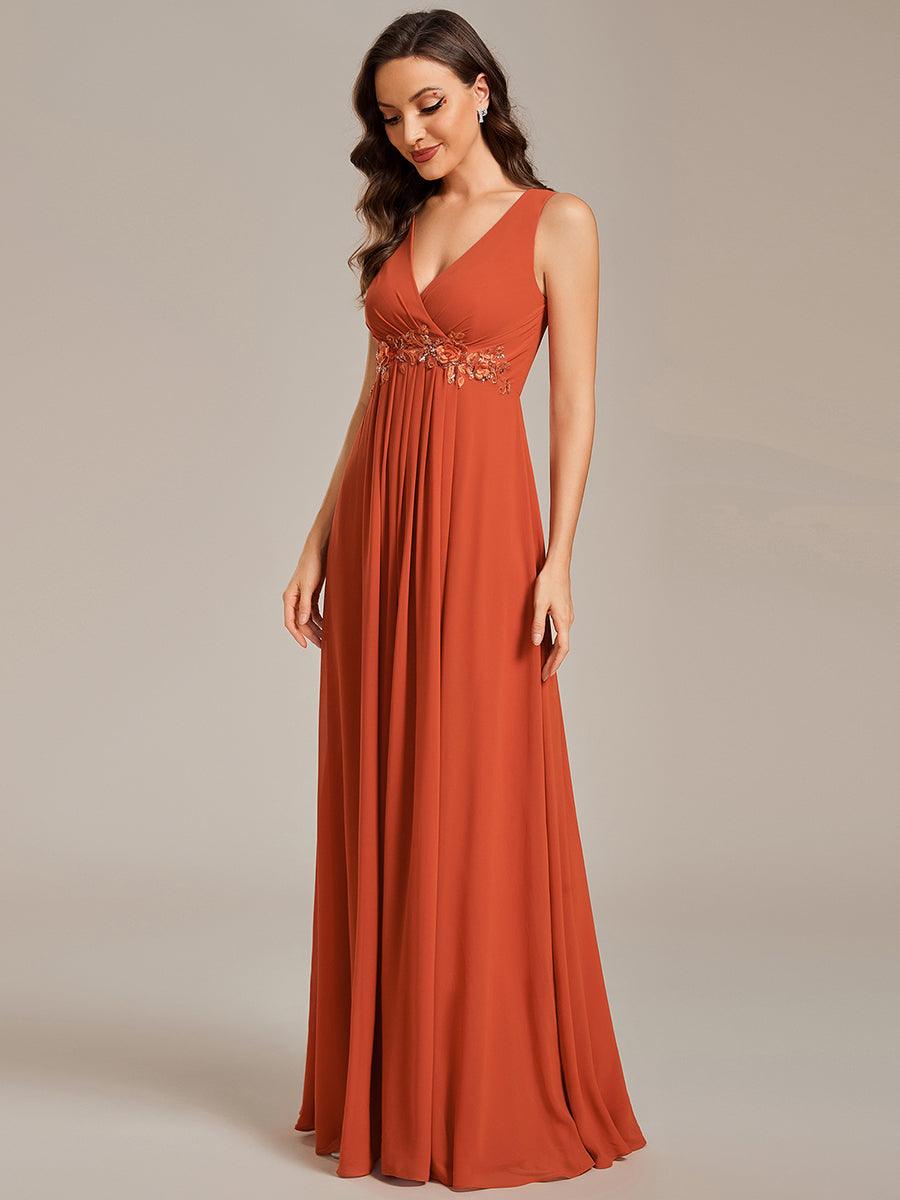 Robe de soirée longue sans manches en mousseline à appliqué floral #Couleur_Burnt Orange