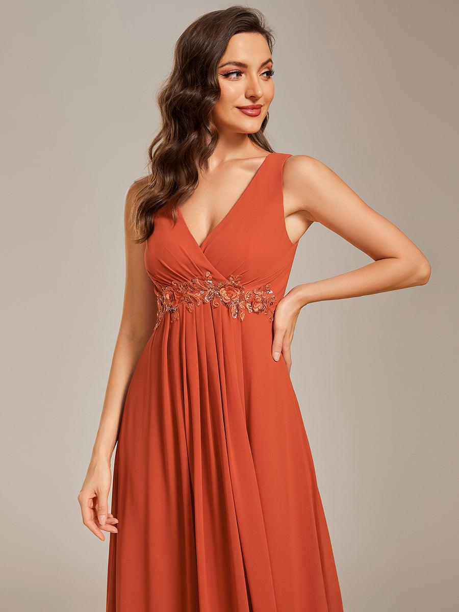 Robe de soirée longue sans manches en mousseline à appliqué floral #Couleur_Burnt Orange