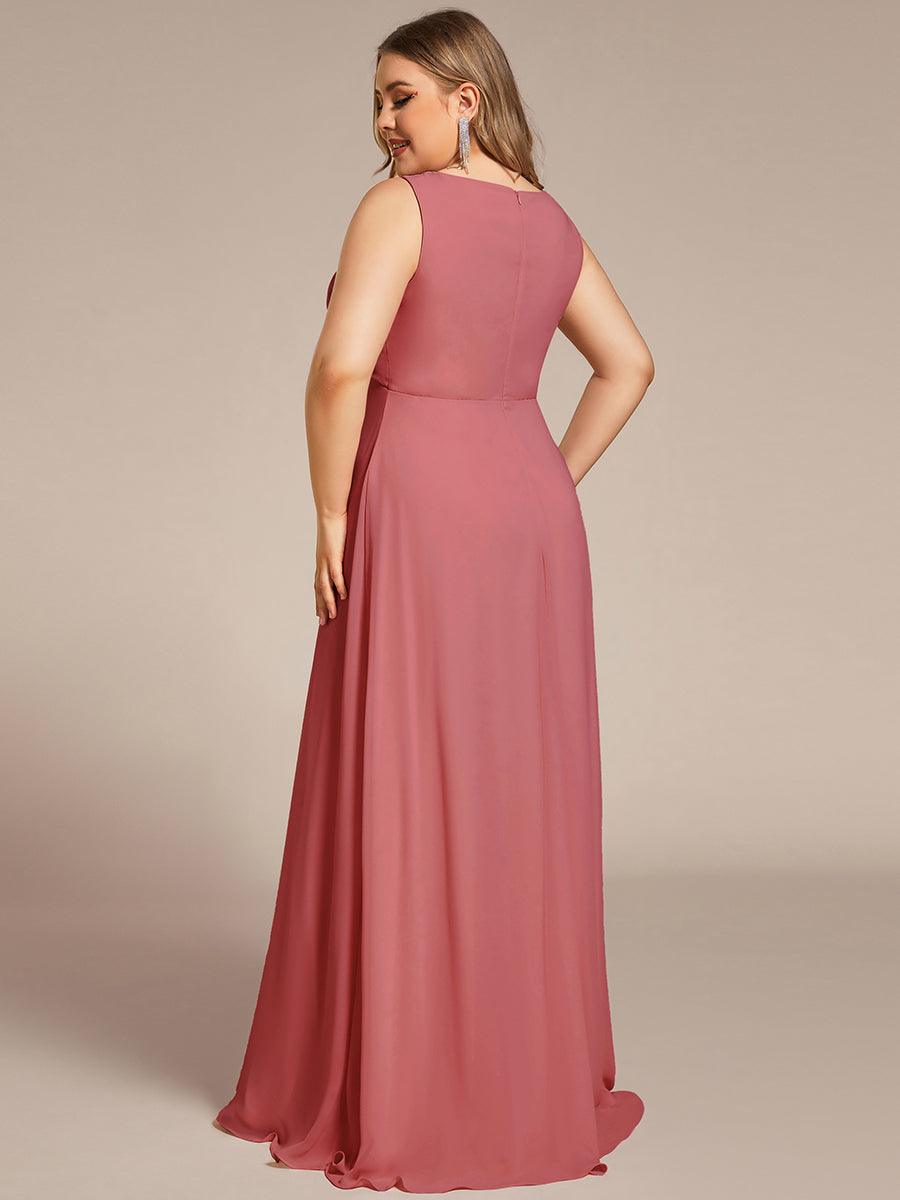 Robe de Soirée Formelle en Mousseline Applique Florale de Grande Taille #Couleur_Rose corail