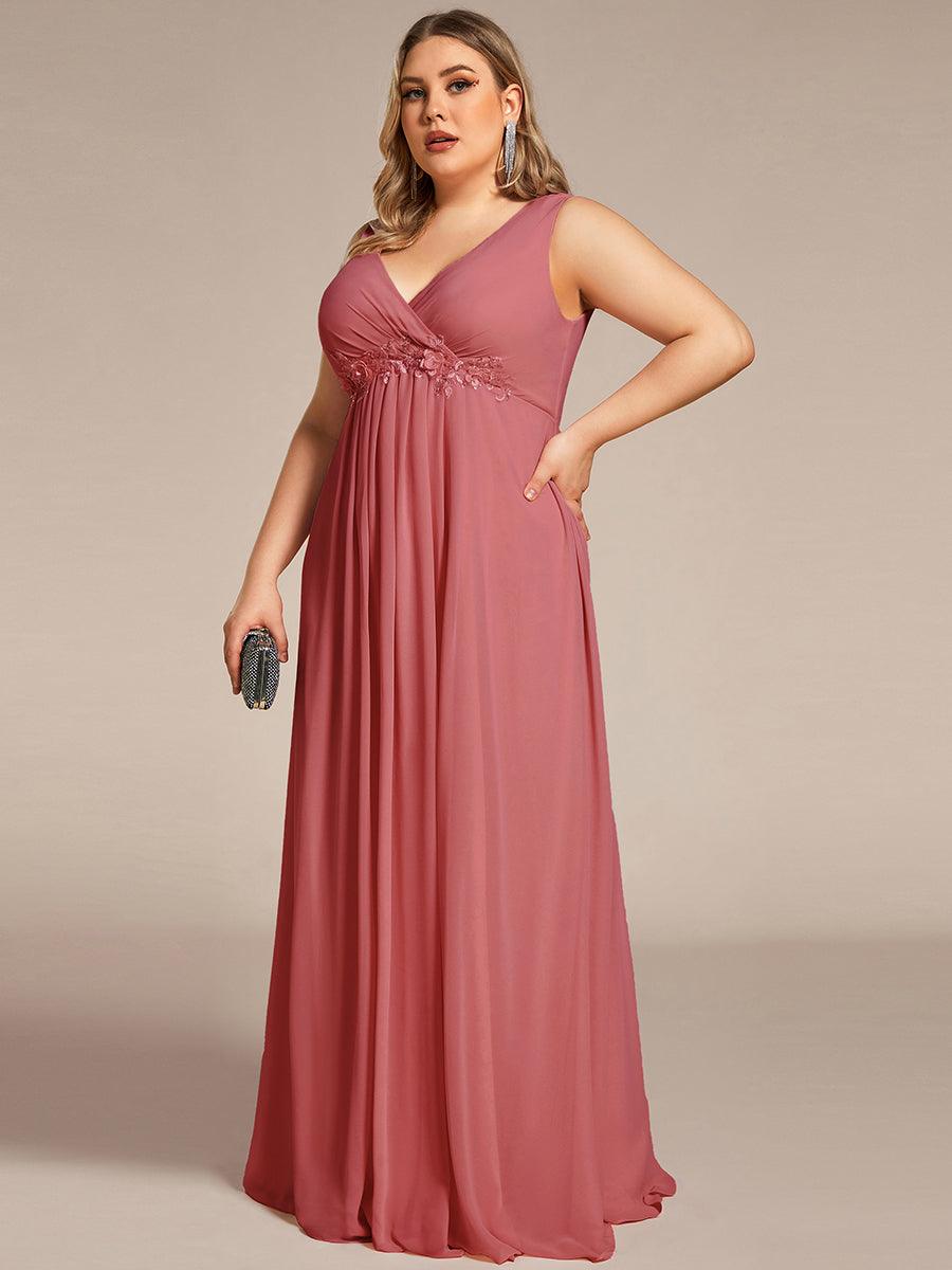Robe de Soirée Formelle en Mousseline Applique Florale de Grande Taille #Couleur_Rose corail