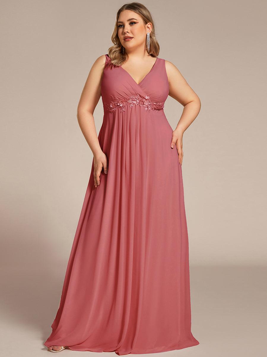 Robe de Soirée Formelle en Mousseline Applique Florale de Grande Taille #Couleur_Rose corail