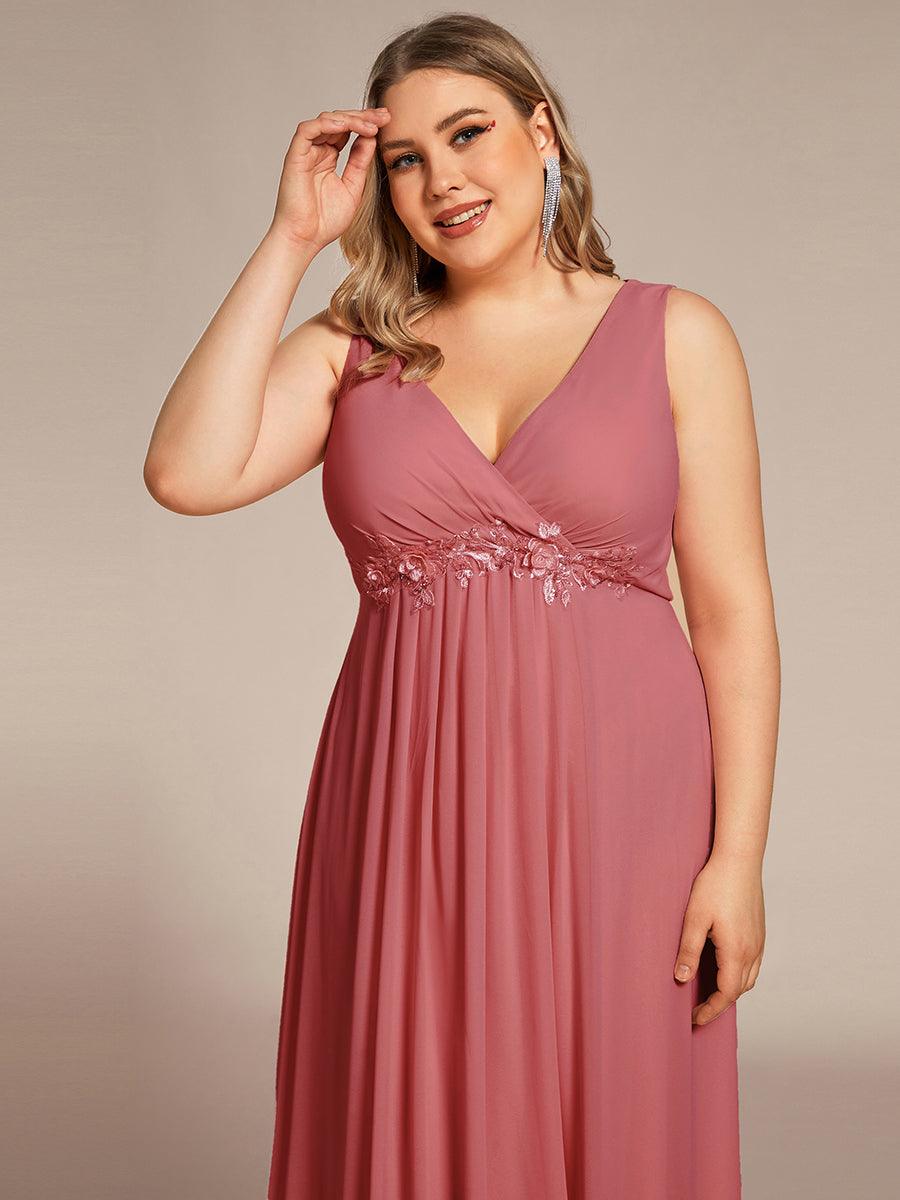 Robe de Soirée Formelle en Mousseline Applique Florale de Grande Taille #Couleur_Rose corail