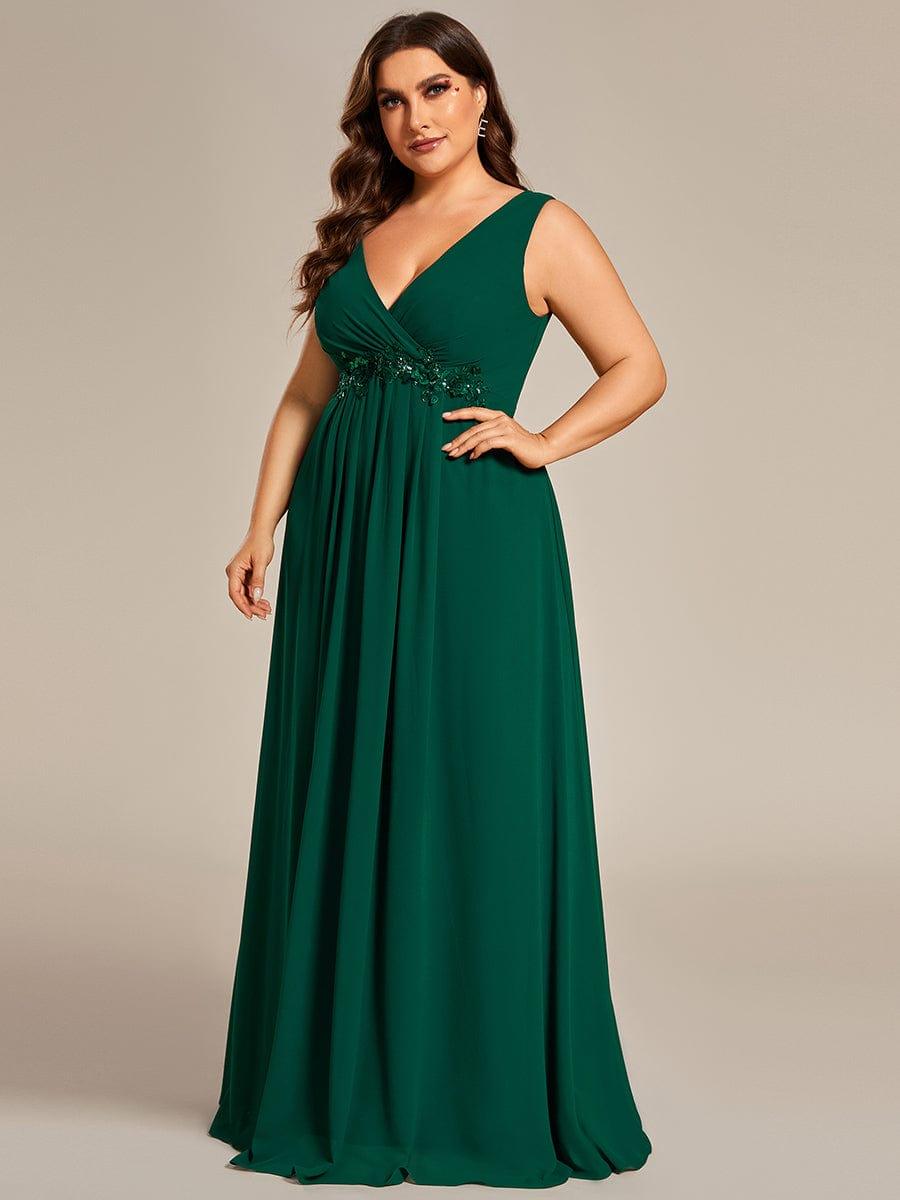 Robe de Soirée Formelle en Mousseline Applique Florale de Grande Taille #Couleur_Vert Fonce