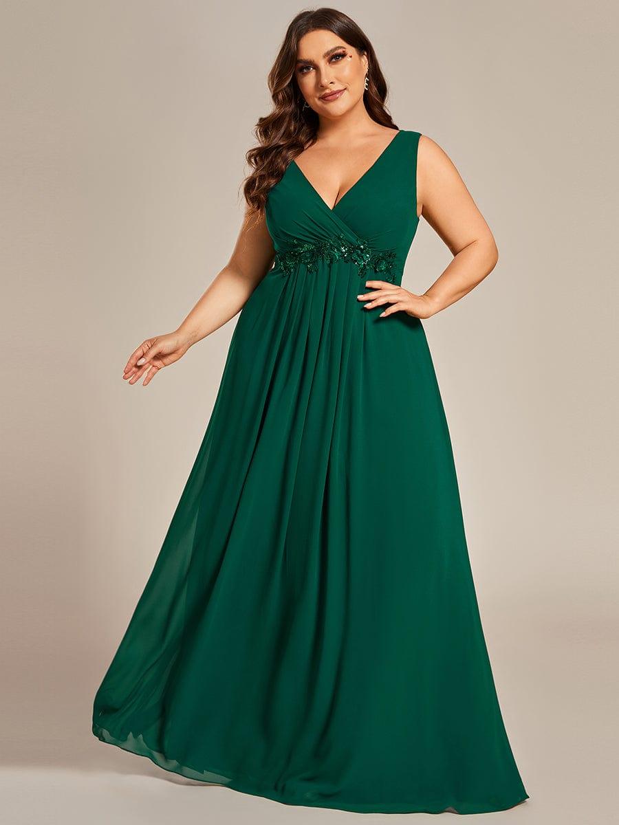 Robe de Soirée Formelle en Mousseline Applique Florale de Grande Taille #Couleur_Vert Fonce