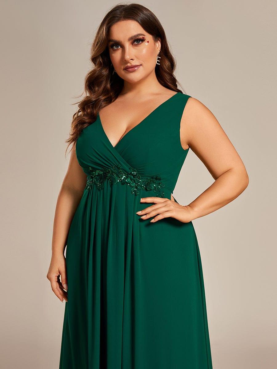 Robe de Soirée Formelle en Mousseline Applique Florale de Grande Taille #Couleur_Vert Fonce