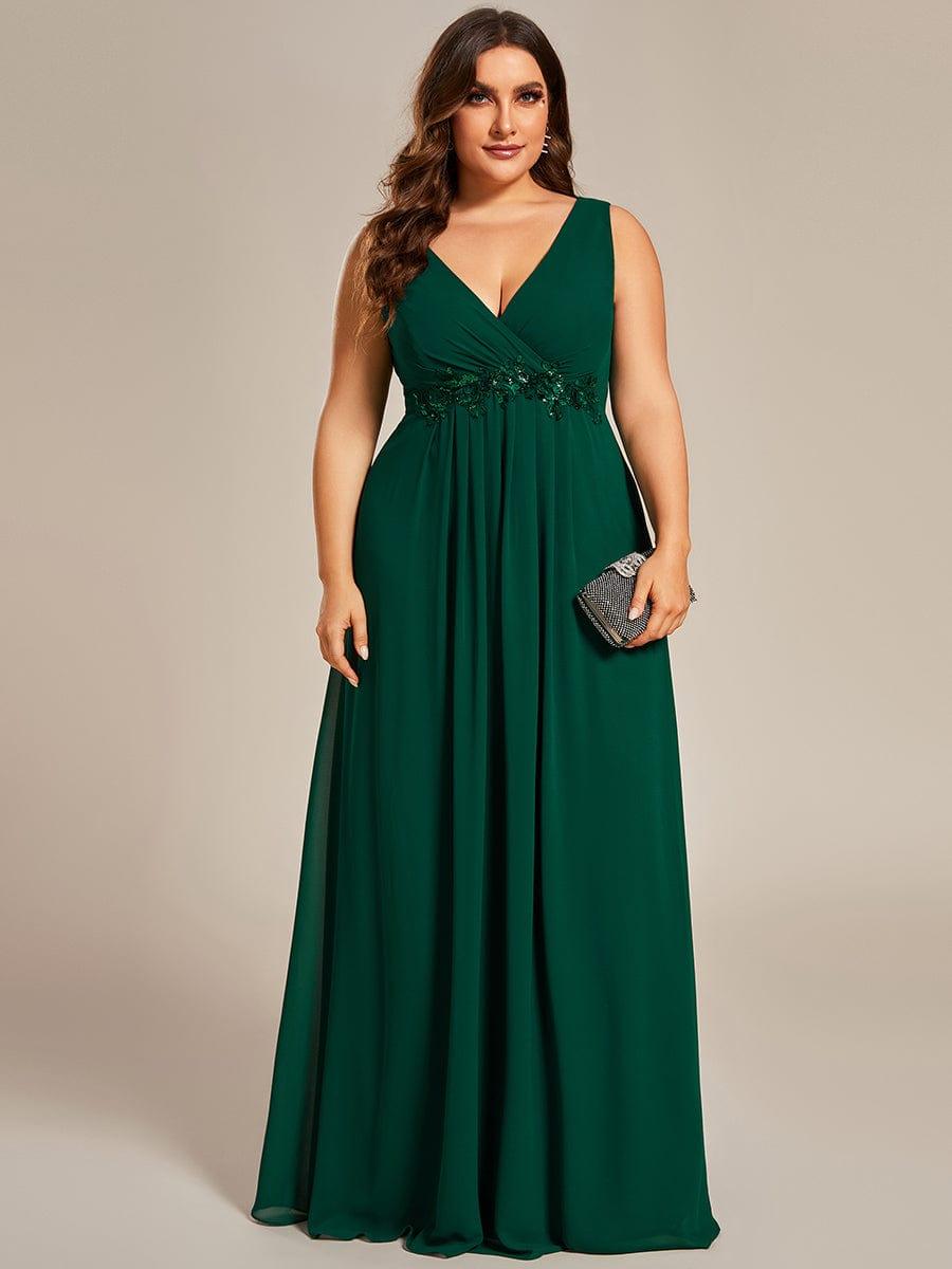 Robe de Soirée Formelle en Mousseline Applique Florale de Grande Taille #Couleur_Vert Fonce