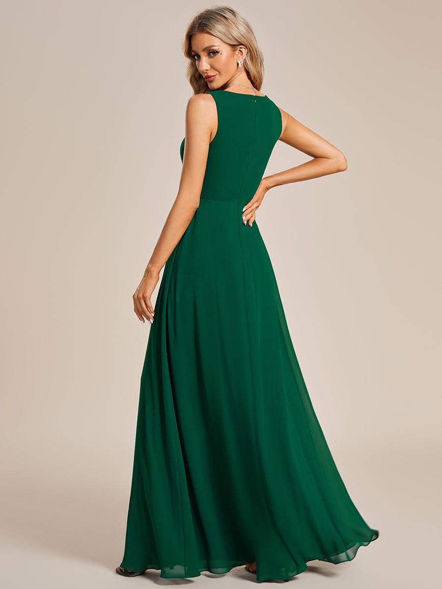 Robe de soirée longue sans manches en mousseline à appliqué floral #Couleur_Vert Fonce