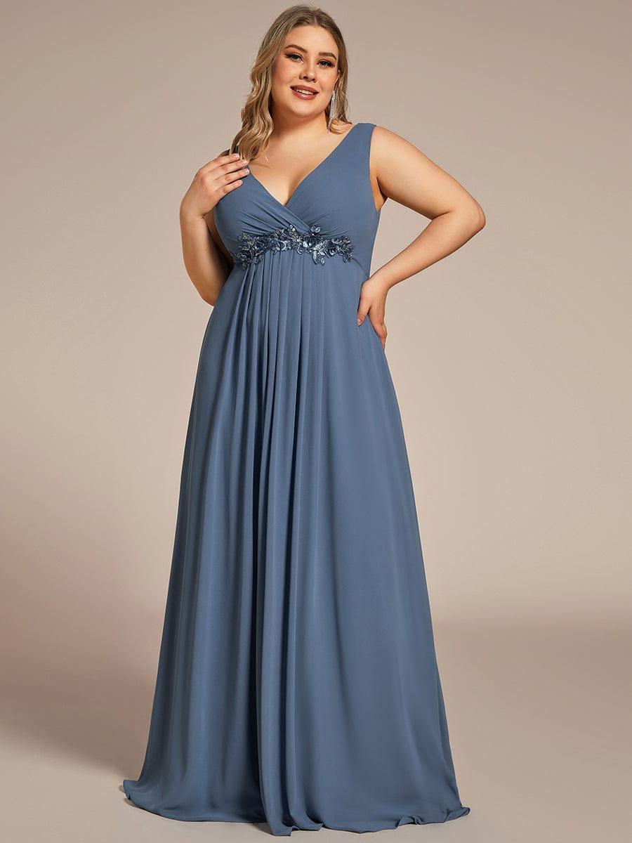 Robe de Soirée Formelle en Mousseline Applique Florale de Grande Taille #Couleur_Marine Fume