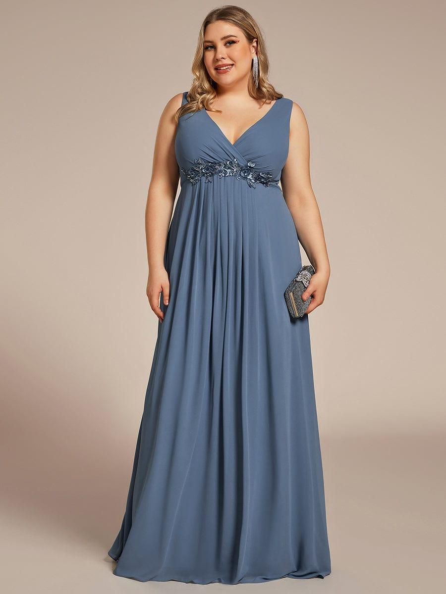 Robe de Soirée Formelle en Mousseline Applique Florale de Grande Taille #Couleur_Marine Fume
