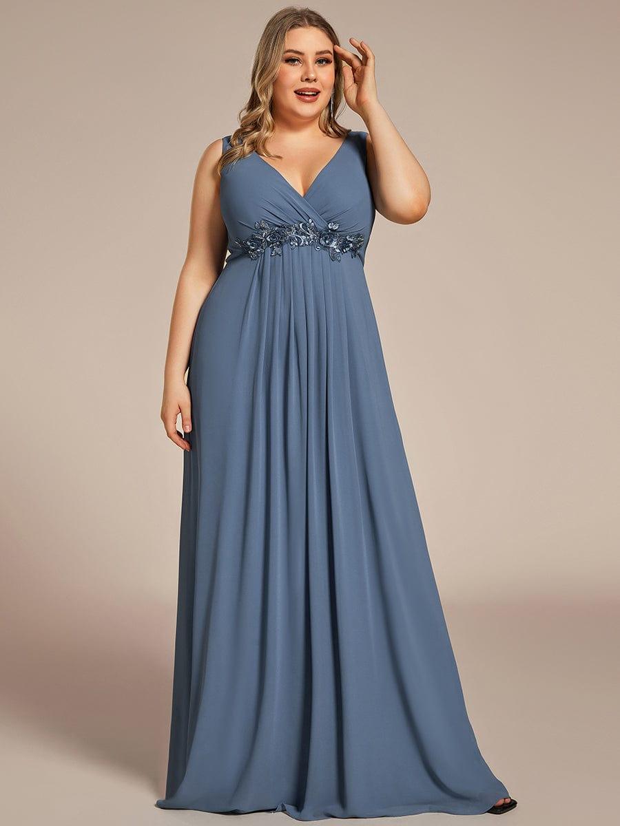 Robe de Soirée Formelle en Mousseline Applique Florale de Grande Taille #Couleur_Marine Fume