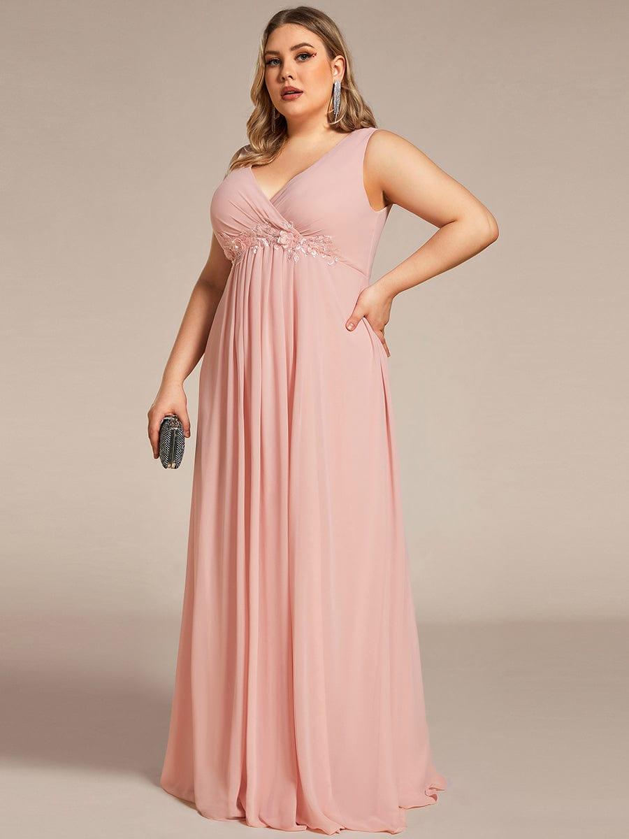 Robe de Soirée Formelle en Mousseline Applique Florale de Grande Taille #Couleur_Rose