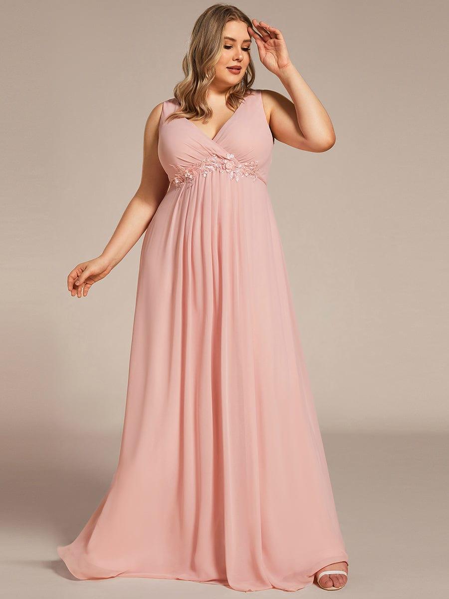 Robe de Soirée Formelle en Mousseline Applique Florale de Grande Taille #Couleur_Rose