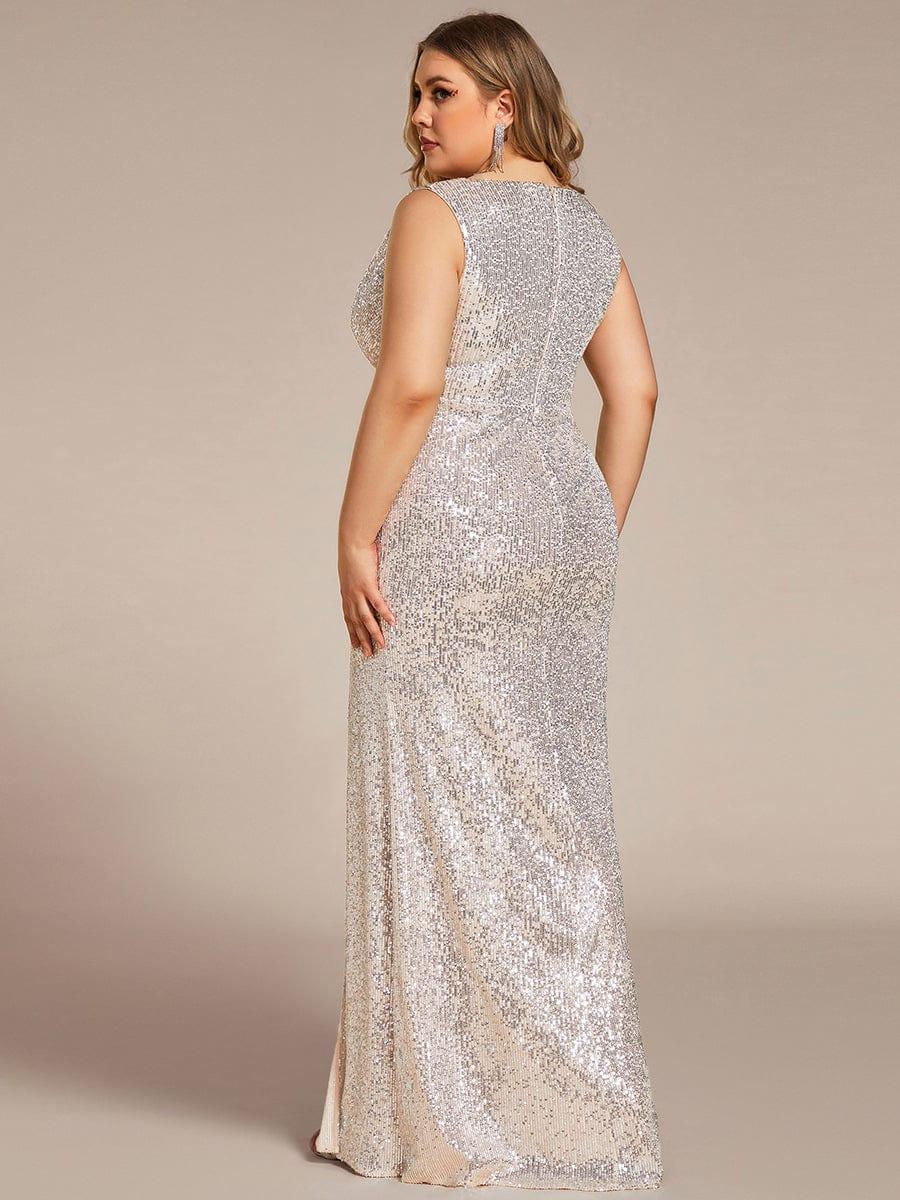 Robe de soirée à col en V profond à sequins scintillante de grande taille #Couleur_Noir Robe de soirée à col en V profond à sequins scintillante de grande taille