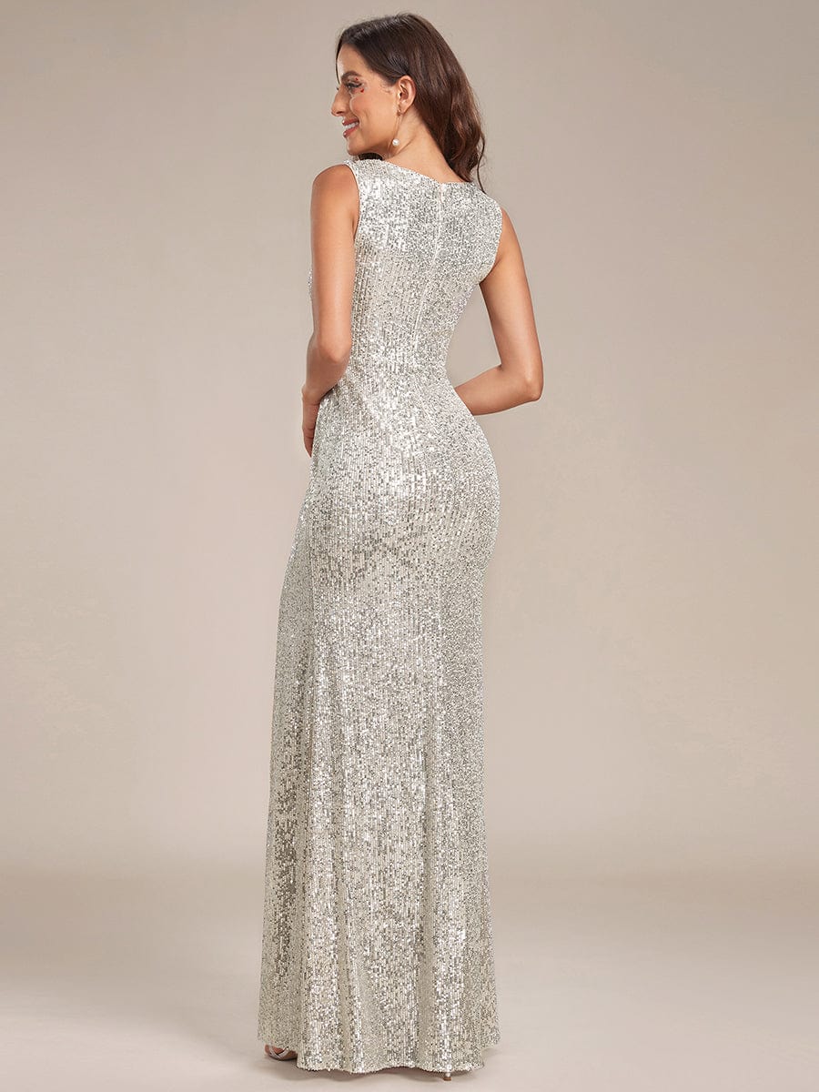 Robe de soirée scintillante Col en V profond Sequins sans manches #Couleur_Charbon Robe de soirée scintillante Col en V profond Sequins sans manches