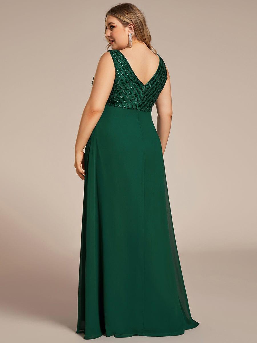 Sequin Sleeveless Double V-Neck Formal Evening Dress #Couleur_Bordeaux Robe de soirée formelle à sequins sans manches à double col en V