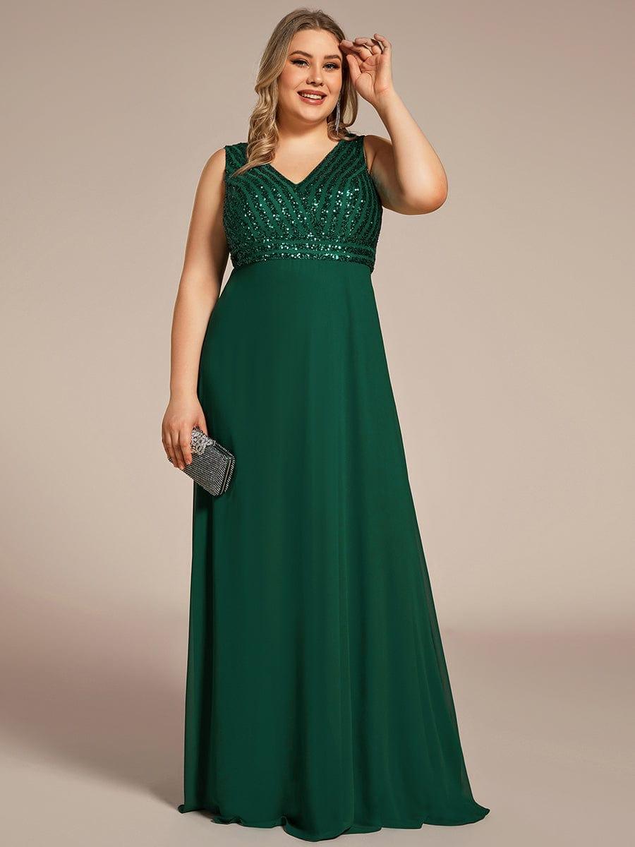 Sequin Sleeveless Double V-Neck Formal Evening Dress #Couleur_Bordeaux Robe de soirée formelle à sequins sans manches à double col en V