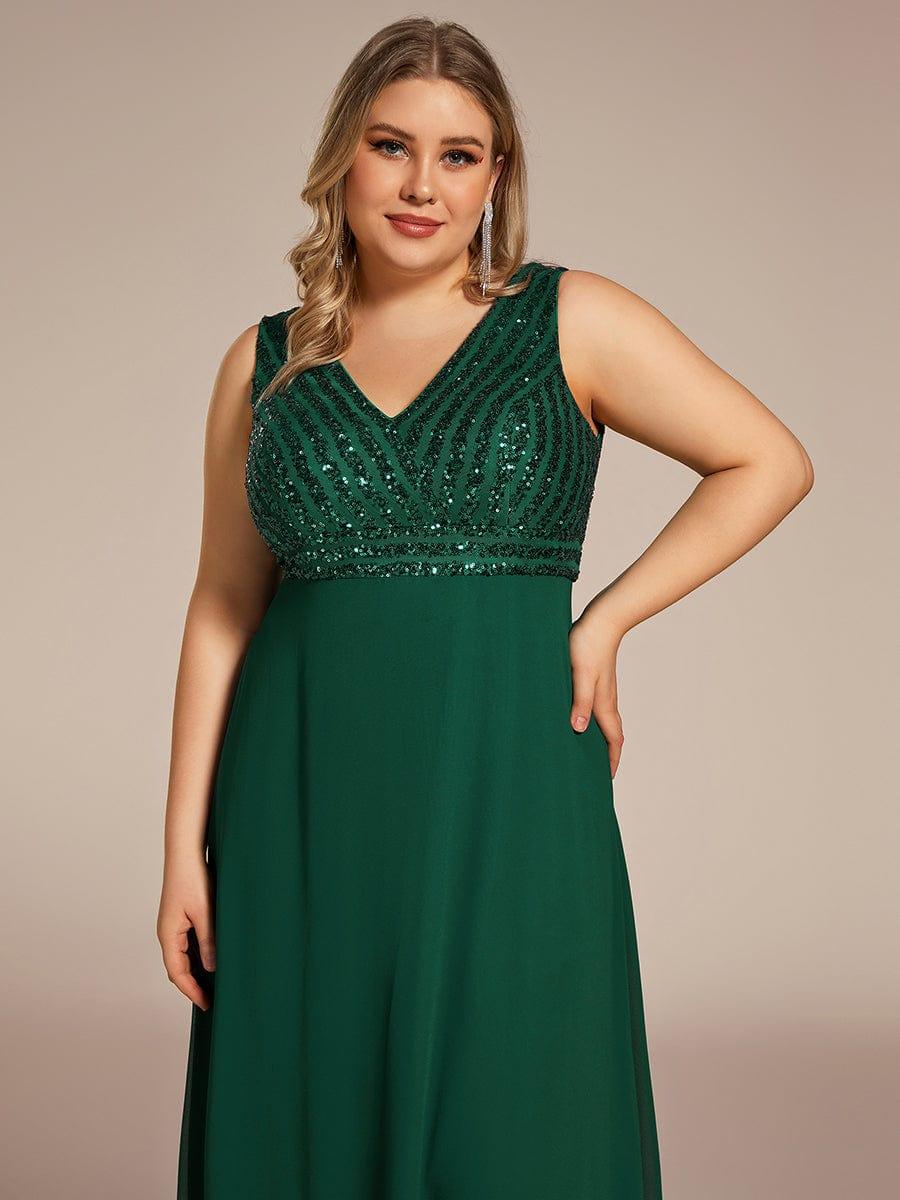 Sequin Sleeveless Double V-Neck Formal Evening Dress #Couleur_Bordeaux Robe de soirée formelle à sequins sans manches à double col en V