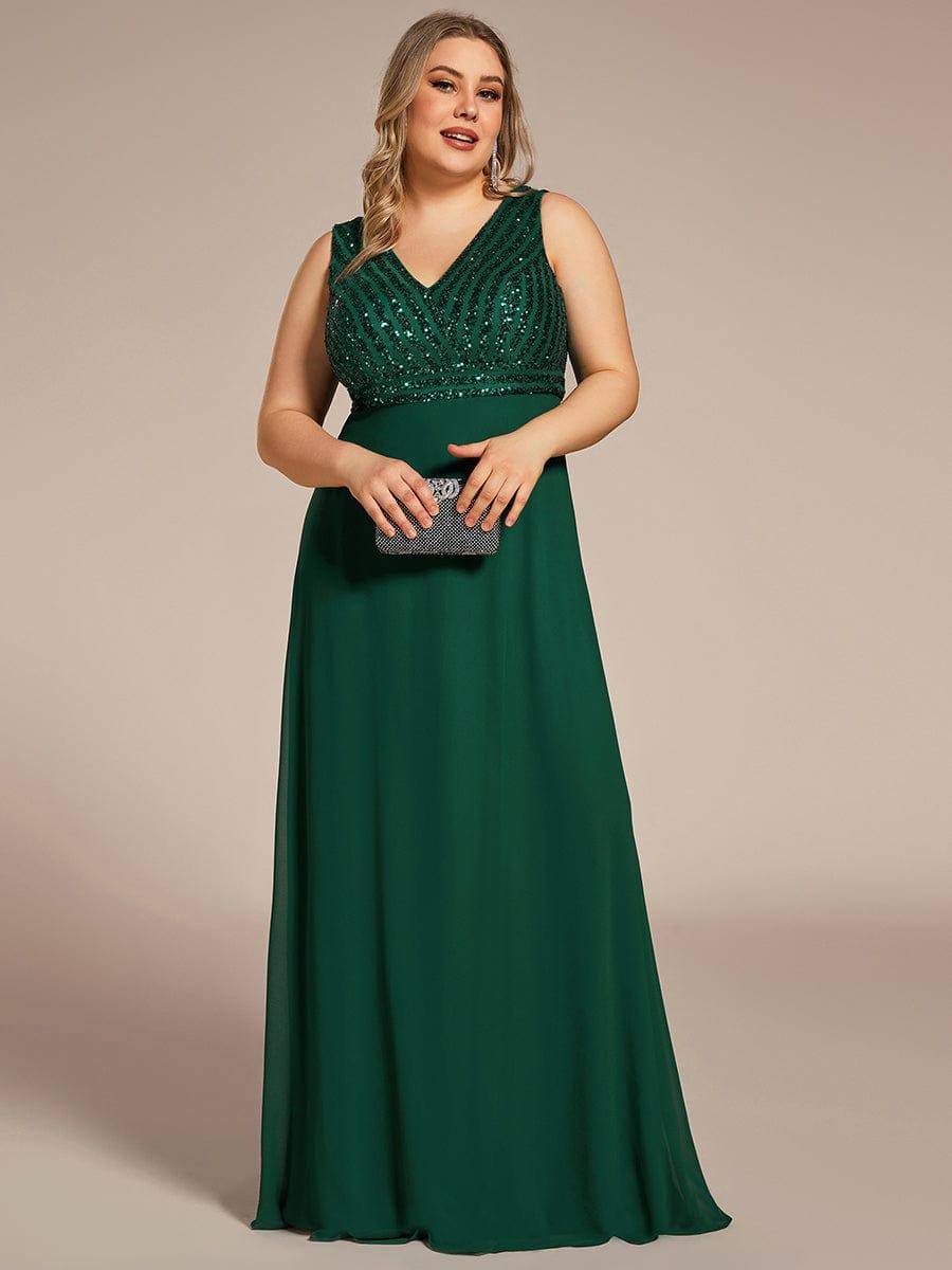 Robe de Soirée Formelle Grande Taille à Paillettes Sans Manches Double Col en V #Couleur_Bleu Marine Robe de Soirée Formelle Grande Taille à Paillettes Sans Manches Double Col en V