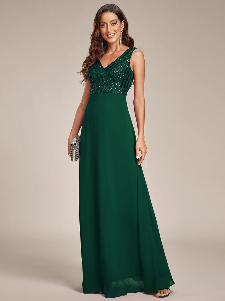 Sequin Sleeveless Double V-Neck Formal Evening Dress #Couleur_Bordeaux Robe de soirée formelle à sequins sans manches à double col en V