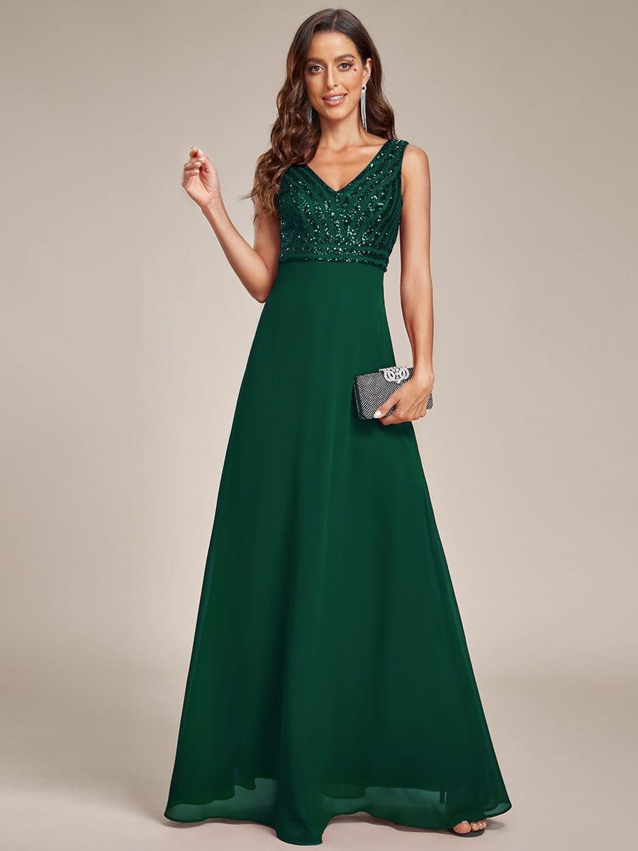 Sequin Sleeveless Double V-Neck Formal Evening Dress #Couleur_Bordeaux Robe de soirée formelle à sequins sans manches à double col en V