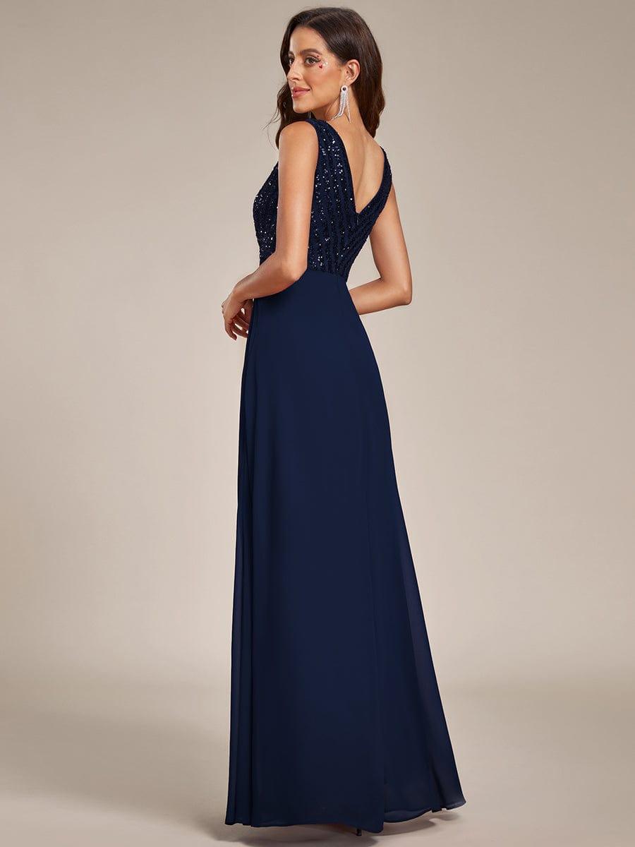 Sequin Sleeveless Double V-Neck Formal Evening Dress #Couleur_Bordeaux Robe de soirée formelle à sequins sans manches à double col en V