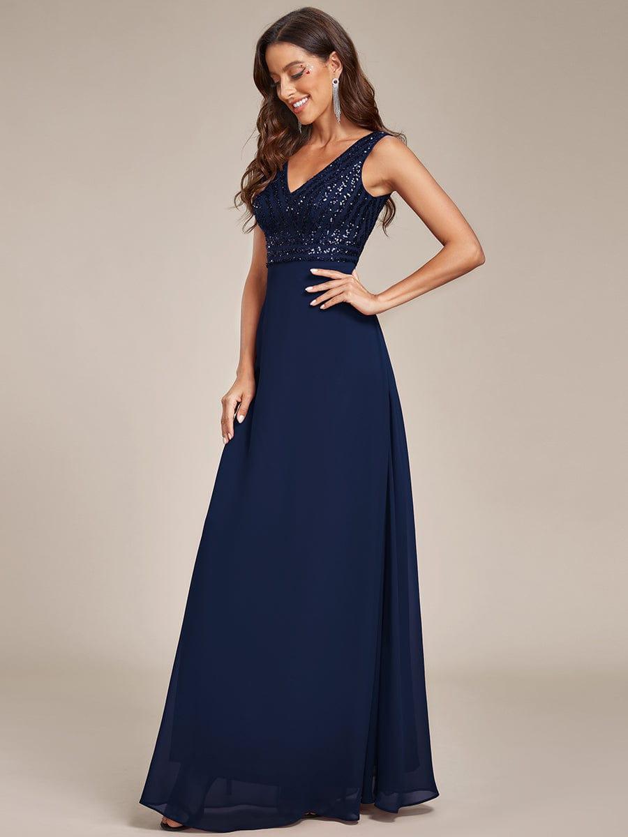 Sequin Sleeveless Double V-Neck Formal Evening Dress #Couleur_Bordeaux Robe de soirée formelle à sequins sans manches à double col en V