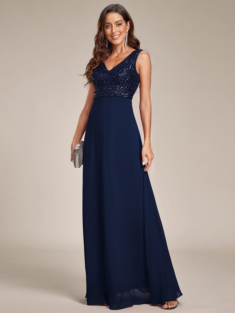 Sequin Sleeveless Double V-Neck Formal Evening Dress #Couleur_Bordeaux Robe de soirée formelle à sequins sans manches à double col en V