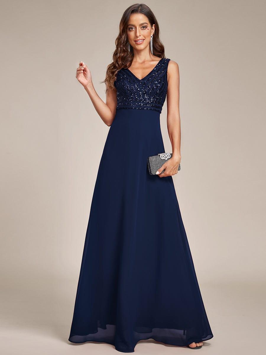 Sequin Sleeveless Double V-Neck Formal Evening Dress #Couleur_Bordeaux Robe de soirée formelle à sequins sans manches à double col en V