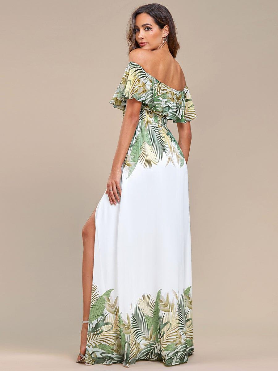 Robe de Soirée trapèze mousseline imprimée d'été à épaules dénudées #Couleur_Blanc Rouge Robe de Soirée trapèze mousseline imprimée d'été à épaules dénudées
