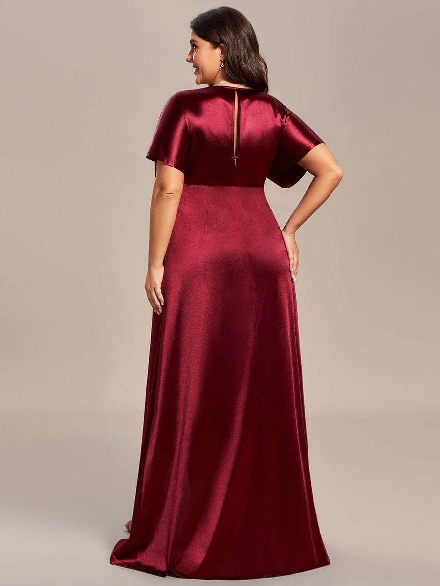 Robe de Soirée Satin Manches Chauve-Souris Fendue de Grande Taille #Couleur_Bleu Marine Robe de Soirée Satin Manches Chauve-Souris Fendue de Grande Taille