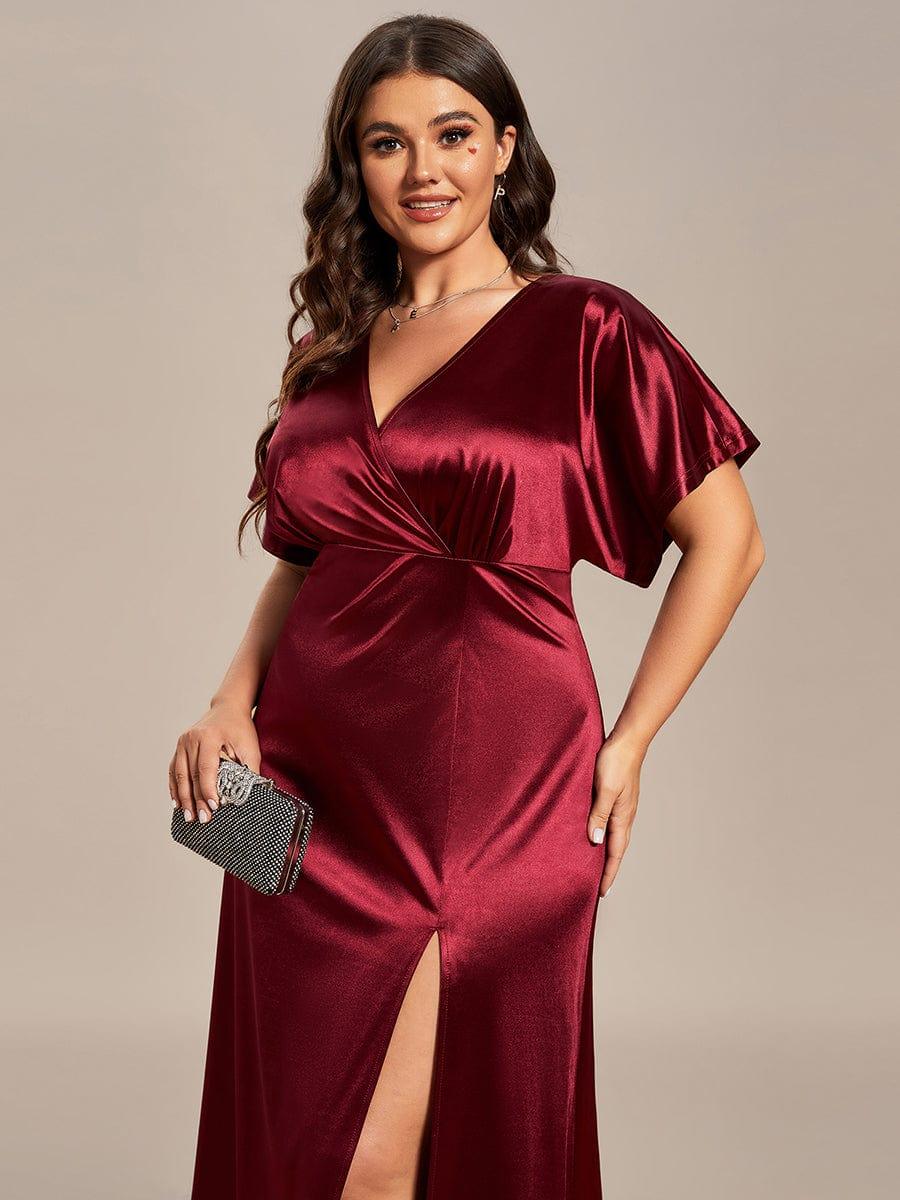 Robe de Soirée Satin Manches Chauve-Souris Fendue de Grande Taille #Couleur_Bleu Marine Robe de Soirée Satin Manches Chauve-Souris Fendue de Grande Taille